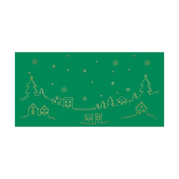 Weihnachten 5er-Beutel mit Umschläge DIN lang Grün Landschaft mit Feuerwerk  goldene Heißfolienprägung