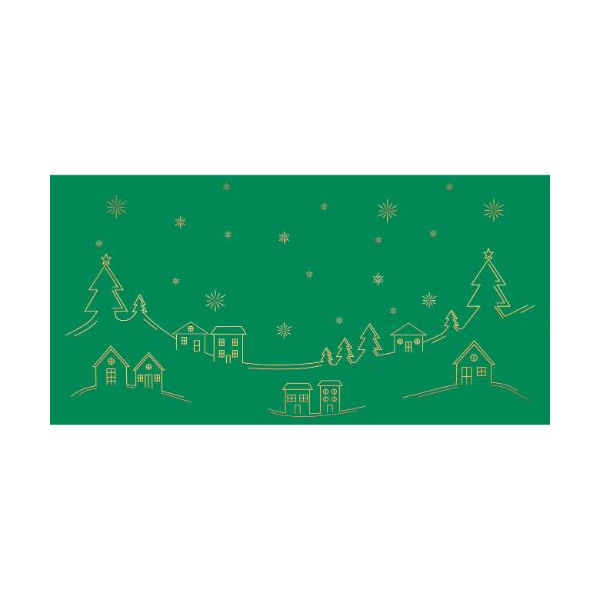 Weihnachten 5er-Beutel mit Umschläge DIN lang Grün Landschaft mit Feuerwerk  goldene Heißfolienprägung