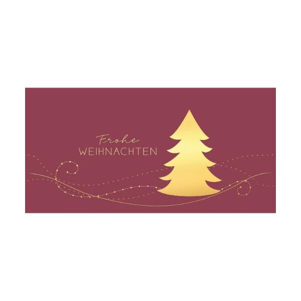 Weihnachten 5er-Beutel mit Umschläge DIN lang Weinrot Tannenbaum Frohe Weihnachten  goldene Heißfolienprägung
