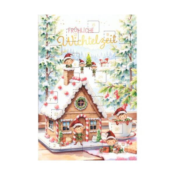 Adventskalender Adventskalenderkarte mit Briefumschlag Lebkuchenhaus mit Wichteln Fröhliche Wichtelzeit
