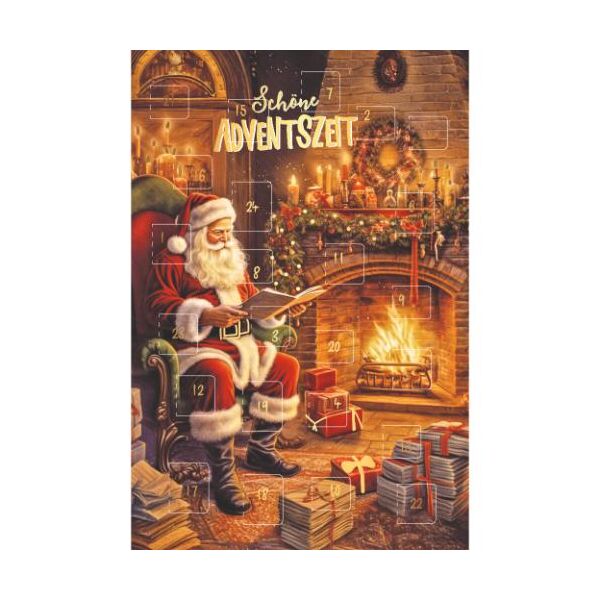 Adventskalender Adventskalenderkarte mit Briefumschlag Weihnachtsmann am Kamin schöne Adventszeit