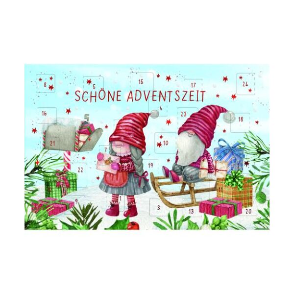 Adventskalender Adventskalenderkarte mit Briefumschlag Wichtel Schlitten Geschenke schöne Adventszeit