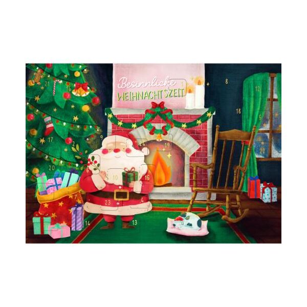 Adventskalender Adventskalenderkarte QR-Code-Rezepte DIN A5 süßes Weihnachtsmann an Kamin besinnliche Weihnachtszeit