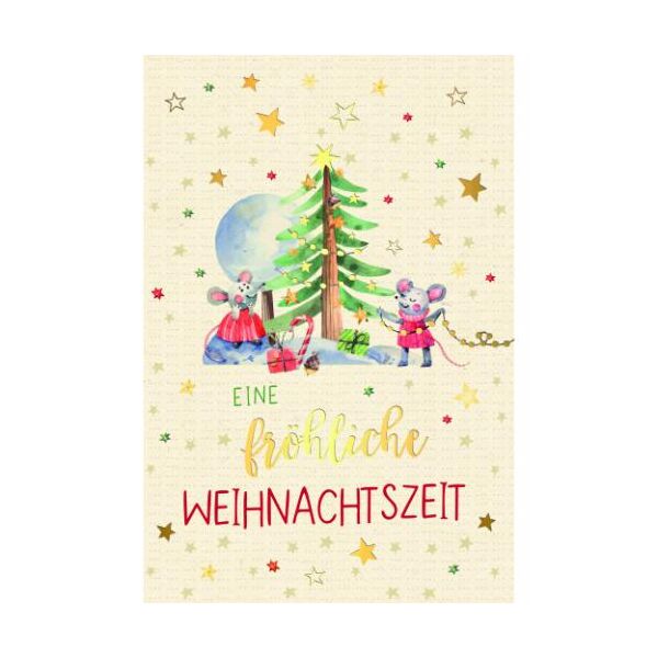 Weihnachten Green Line unverpackte Weihnachtskarte mit Briefumschlag Mäuse schmücken Tannenbaum fröhliche Weihnachtszeit