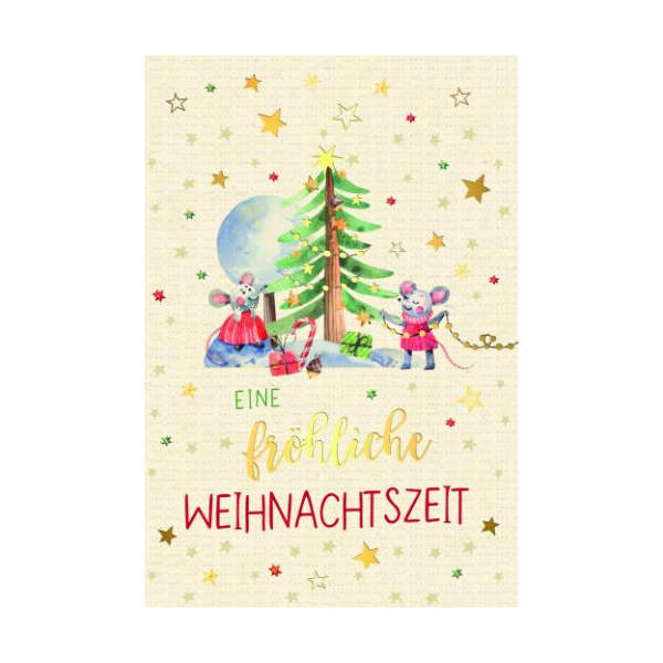 Weihnachten Green Line unverpackte Weihnachtskarte mit Briefumschlag Mäuse schmücken Tannenbaum fröhliche Weihnachtszeit