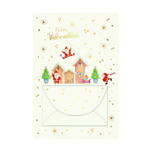 Weihnachten Geldkarte  Skorpion´s Art Weihnachtskarten mit Briefumschlag Häuser Weihnachtsmänner Frohe Weihnachten