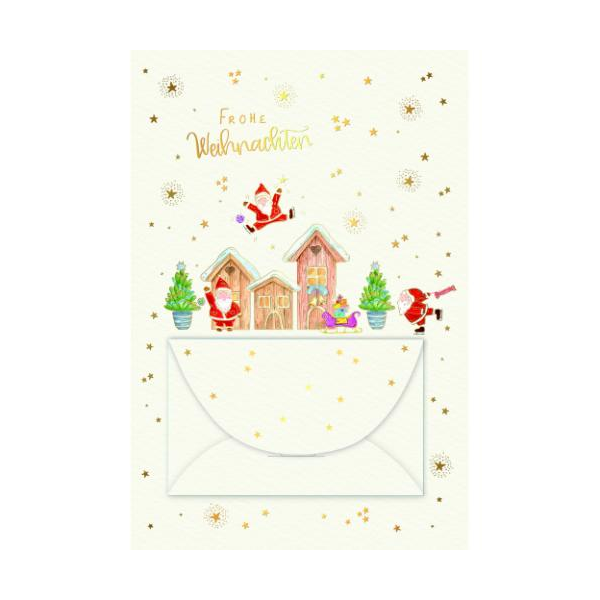 Weihnachten Geldkarte  Skorpion´s Art Weihnachtskarten mit Briefumschlag Häuser Weihnachtsmänner Frohe Weihnachten