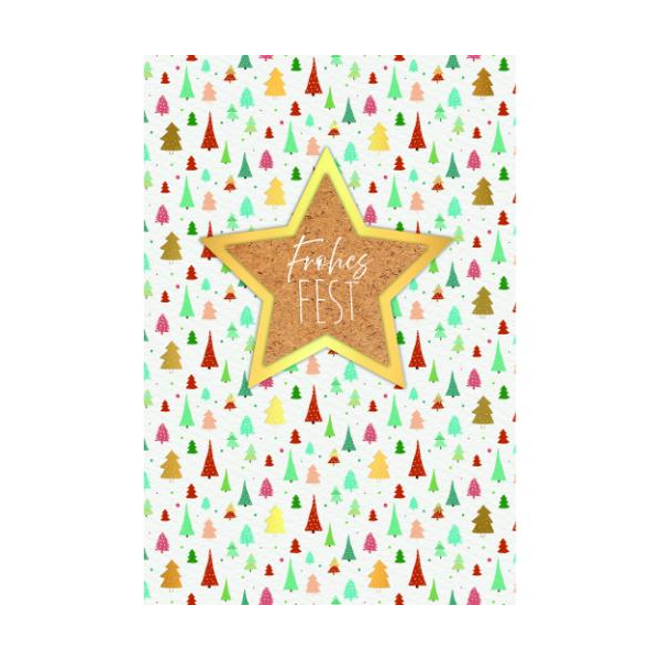 Weihnachten Handmade Weihnachtskarten mit Briefumschlag Tannebäume Frohes Fest Korkstern