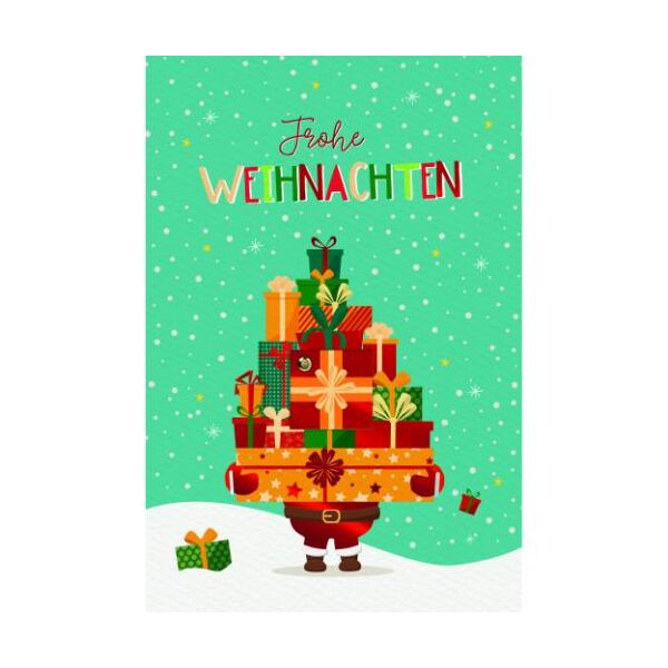 Weihnachtskarten mit Drehelement mit Briefumschlag Geschenkpyramide Weihnachtsmann Schnee Frohe bunte Weihnachten