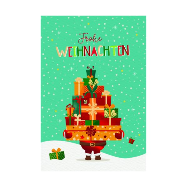 Weihnachtskarten mit Drehelement mit Briefumschlag Geschenkpyramide Weihnachtsmann Schnee Frohe bunte Weihnachten