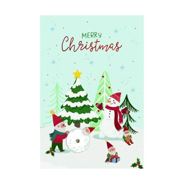 Weihnachtskarten mit Drehelement mit Briefumschlag Weihnachtsmann baut Schneemann Merry Christmas