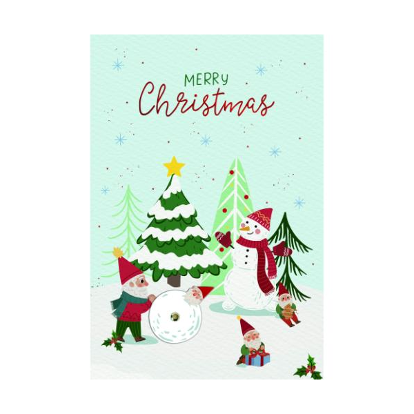 Weihnachtskarten mit Drehelement mit Briefumschlag Weihnachtsmann baut Schneemann Merry Christmas