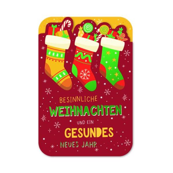 Weihnachten gestanzte Karte mit Innendruck und Briefumschlag gefüllte Socken besinnliche Weihnachten und ein gesundes neues Jahr
