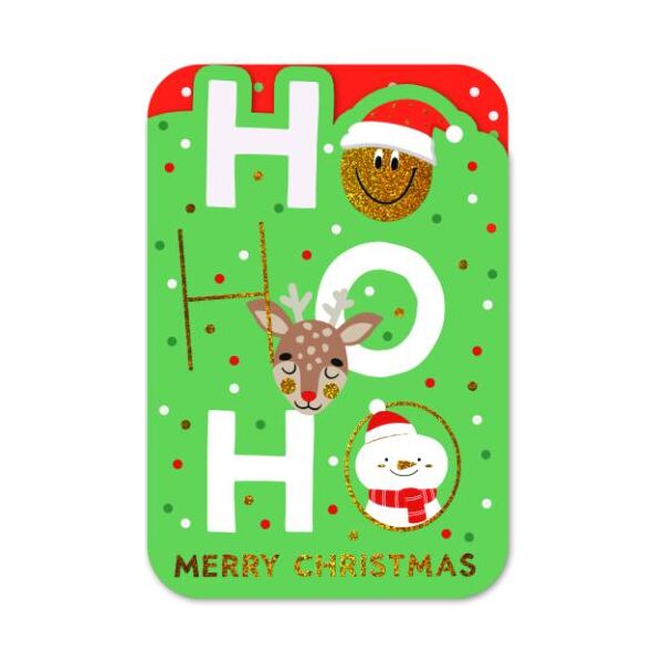 Weihnachten gestanzte Karte mit Innendruck und Briefumschlag Gesichter Ho Ho Ho Merry Christmas