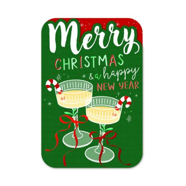 Weihnachten gestanzte Karte mit Innendruck und Briefumschlag Cocktailgläser mit Zuckerstange Merry Christmas & a happy new year