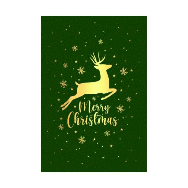 Weihnachtskarten mit Briefumschlag Rentier Schneeflocken Merry Christmas grün