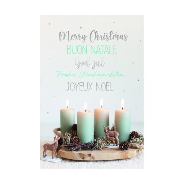 Weihnachtskarten mit Briefumschlag Adventskranz Merry Christmas God Jul Joyeux Noel