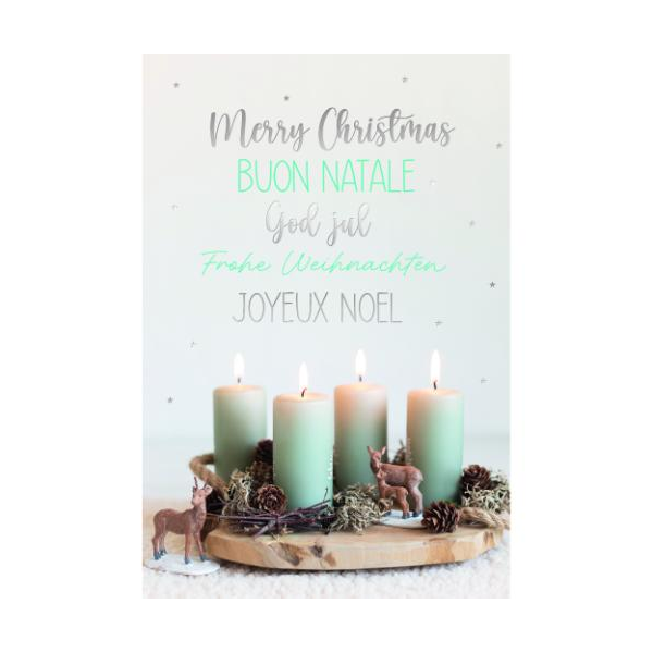 Weihnachtskarten mit Briefumschlag Adventskranz Merry Christmas God Jul Joyeux Noel