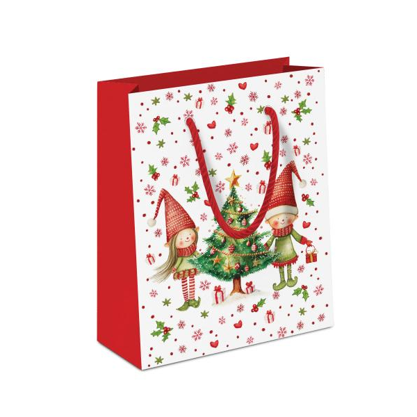 Weihnachten Geschenktasche A5-Format Wichtel bei Tannenbaum Elves by the tree