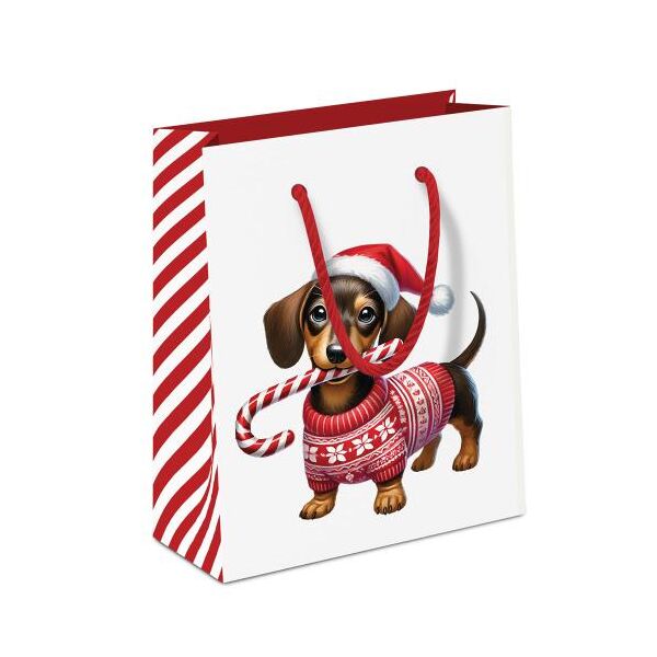 Weihnachten Geschenktasche A5-Format Dackel mit Zuckerstange Anton