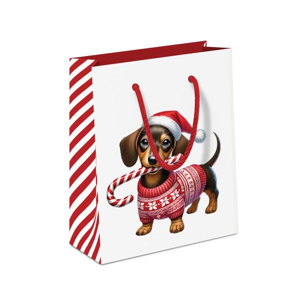Weihnachten Geschenktasche A5-Format Dackel mit Zuckerstange Anton