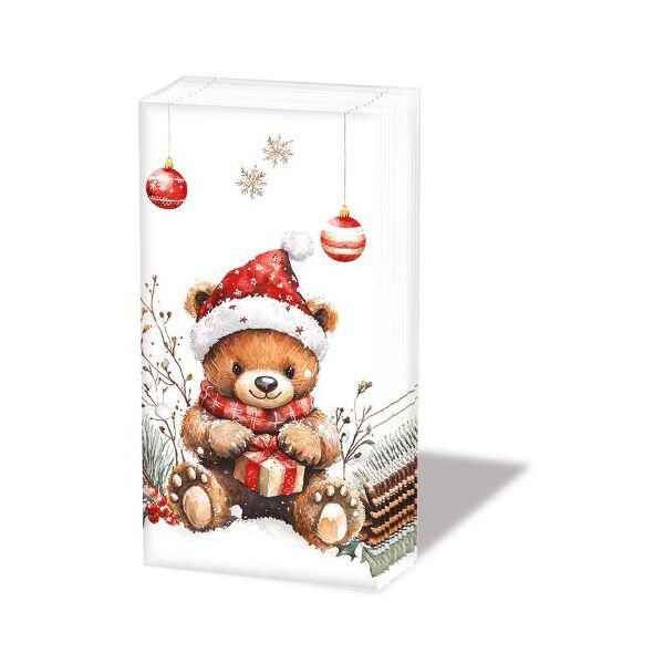 Weihnachten Taschentücher Teddy mit Geschenk 10 Stück Teddys gift white