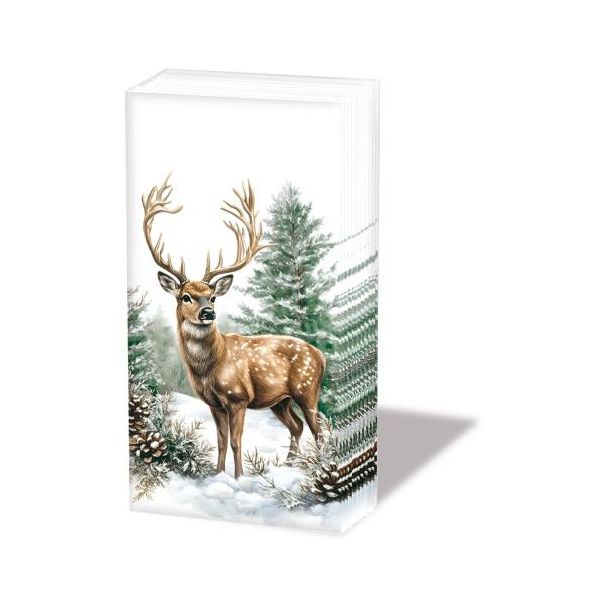 Weihnachten Taschentücher Hirsch im Wald 10 Stück Winter stag white