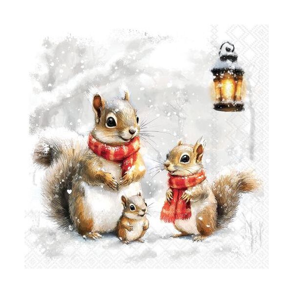 Weihnachten Servietten Cocktail 25x25 3-lagig 20 Stück Eichhörnchen Familie  Squirrel family FSC Mix