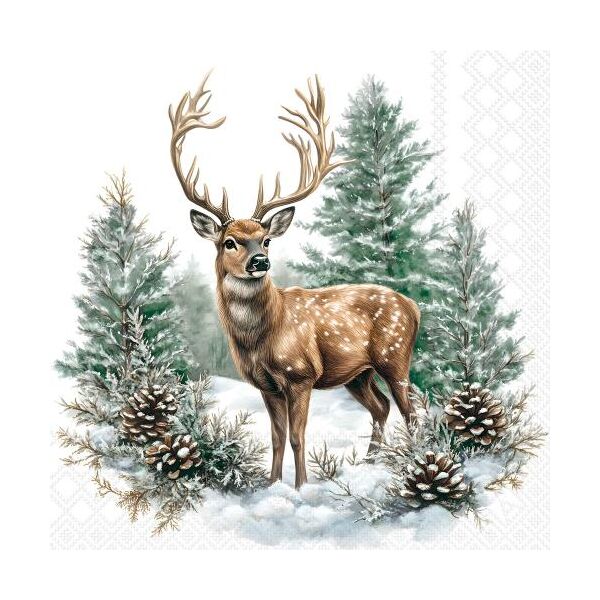 Weihnachten Servietten Cocktail 25x25 3-lagig 20 Stück Hirsch im Wald  Winter stag white FSC Mix