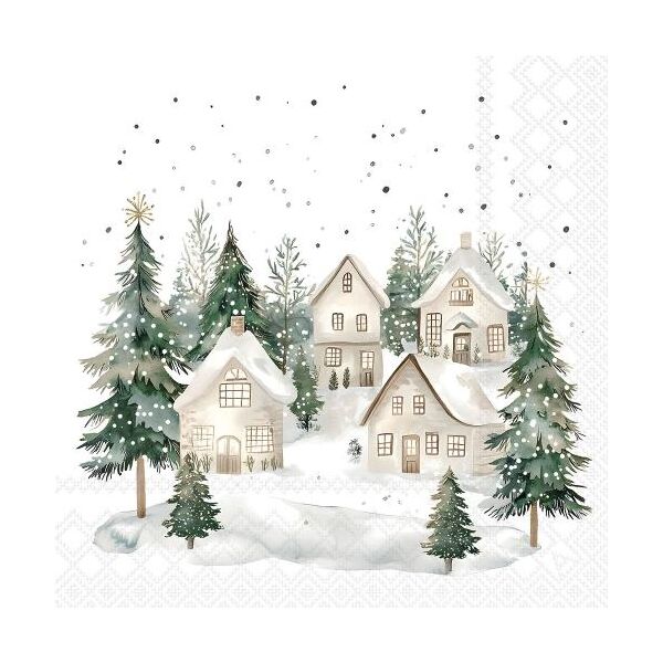 Weihnachten Servietten Cocktail 25x25 3-lagig 20 Stück Dorf im Schnee  Snowy houses FSC Mix