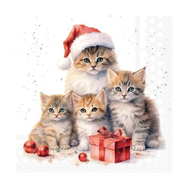 Weihnachten Servietten Cocktail 25x25 3-lagig 20 Stück Kätzchen Geschenk Kugeln  Meaowy Christmas FSC Mix