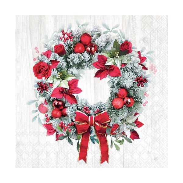 Weihnachten Servietten Cocktail 25x25 3-lagig 20 Stück Kranz an Holzwand  Blooming wreath FSC Mix