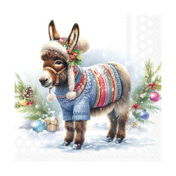 Weihnachten Servietten Cocktail 25x25 3-lagig 20 Stück Weihnachtsesel Wooly donkey FSC Mix
