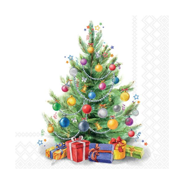 Weihnachten Servietten Cocktail 25x25 3-lagig 20 Stück Christbaum mit Geschenken Tree of joy FSC Mix