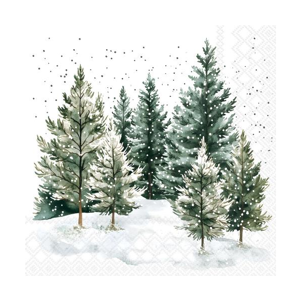 Weihnachten Servietten Cocktail 25x25 3-lagig 20 Stück Kiefern im Schnee Whispering pines FSC Mix