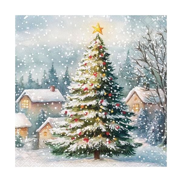 Weihnachten Servietten Cocktail 25x25 3-lagig 20 Stück Tannenbaum im Schnee  Tree in snow FSC Mix