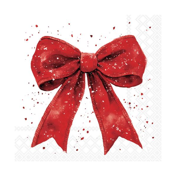 Weihnachten Servietten Cocktail 25x25 3-lagig 20 Stück rote Geschenkschleife  Fancy bow red/white FSC Mix