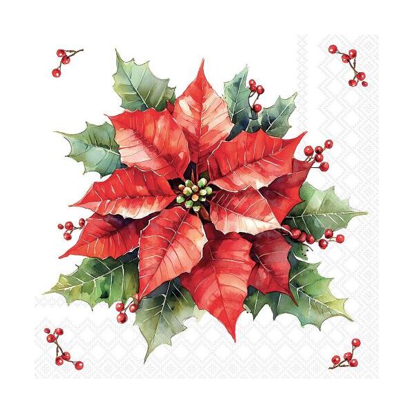 Weihnachten Servietten Lunch 33x33 3-lagig 20 Stück Weihnachtsstern  weiß Festive poinsettia white FSC Mix