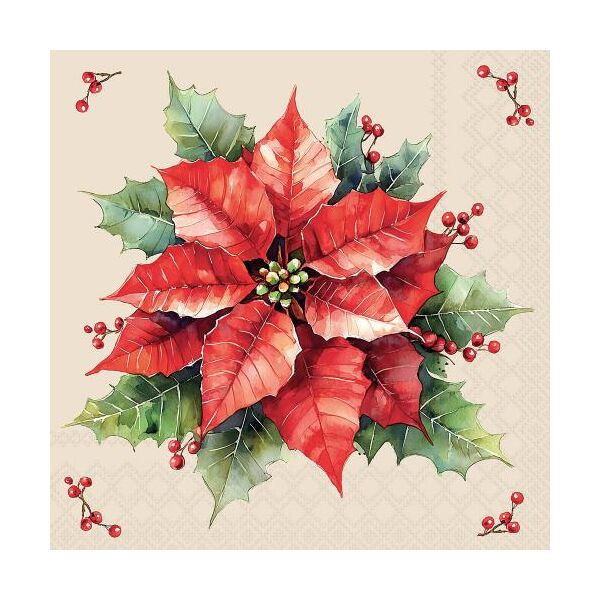 Weihnachten Servietten Lunch 33x33 3-lagig 20 Stück Weihnachtsstern creme Festive poinsettia cream FSC Mix