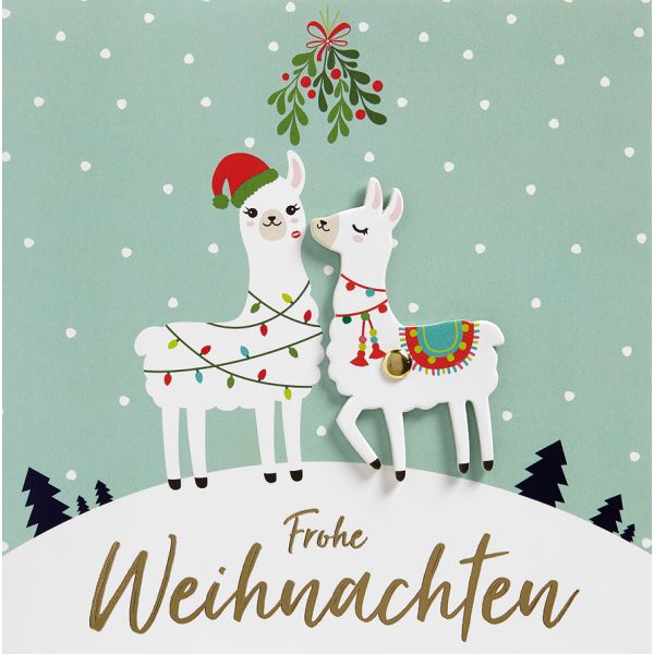 Weihnachten Quadratische Glückwunschkarte mit Umschlag Moving Cards Beweglich Lama  Frohe Weihnachten