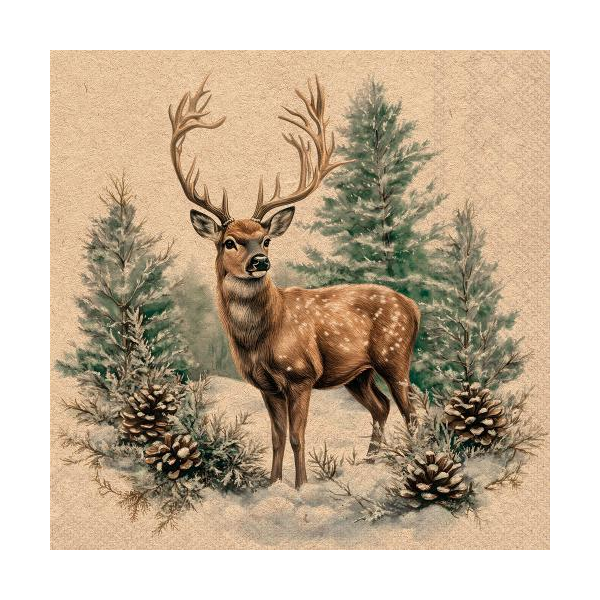 Weihnachten Servietten Lunch 33x33 3-lagig 20 Stück recycled Hirsch im Wald Recycled Winter stag nature FSC Mix