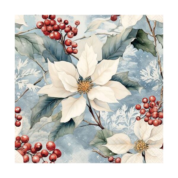 Weihnachten Servietten Lunch 33x33 3-lagig 20 Stück Weihnachtsstern und Stechpalme  Winter poinsettia FSC Mix