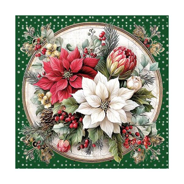 Weihnachten Servietten Lunch 33x33 3-lagig 20 Stück Blumenstrauß grün Florals scene green FSC Mix