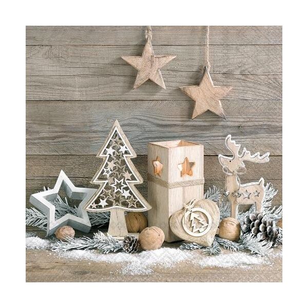 Weihnachten Servietten Lunch 33x33 3-lagig 20 Stück Holz Ornamente Woodland wonders FSC Mix