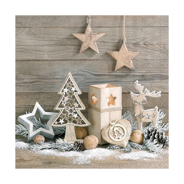 Weihnachten Servietten Lunch 33x33 3-lagig 20 Stück Holz Ornamente Woodland wonders FSC Mix