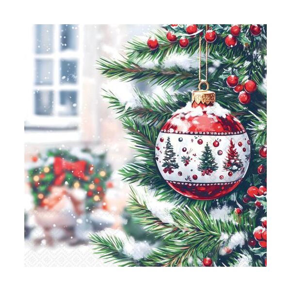 Weihnachten Servietten Lunch 33x33 3-lagig 20 Stück verzierte Kugel an Tannenbaum Decorated bauble FSC Mix