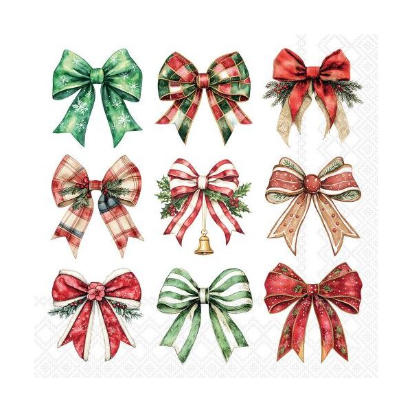 Weihnachten Servietten Lunch 33x33 3-lagig 20 Stück verschiedene Schleifen Merry ribbons white FSC Mix