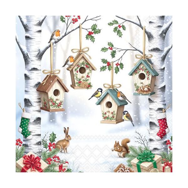 Weihnachten Servietten Lunch 33x33 3-lagig 20 Stück weiße Winterlandschaft Vogelhäuser Enchanted forest FSC Mix