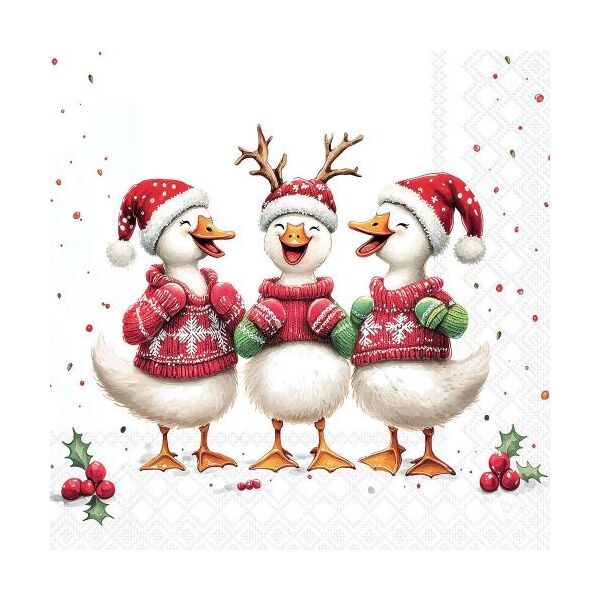 Weihnachten Servietten Lunch 33x33 3-lagig 20 Stück lachende Enten im Pullover Jolly ducks FSC Mix