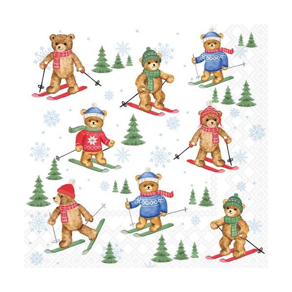 Weihnachten Servietten Lunch 33x33 3-lagig 20 Stück Bären auf Skiern Skiing bears FSC Mix